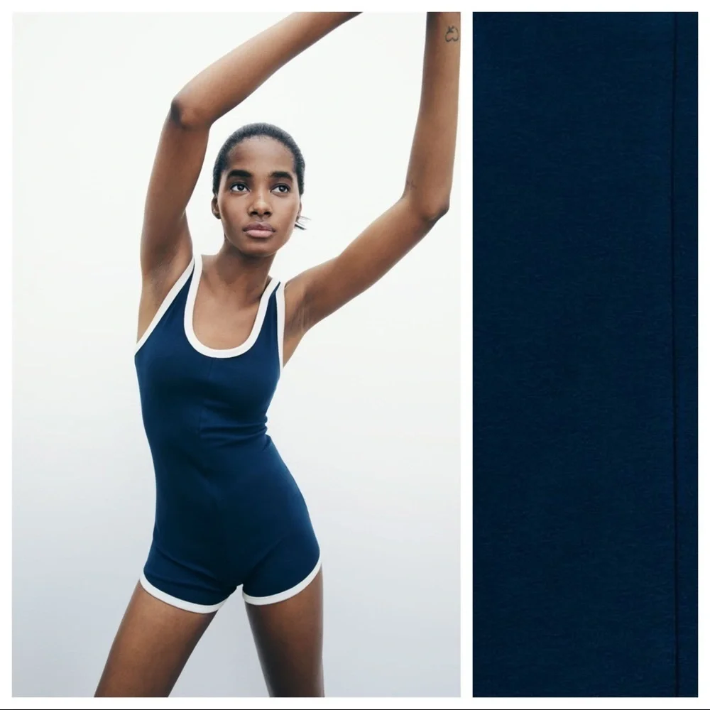 NWT. Zara Blue Playsuit with Trim Details. Size L.